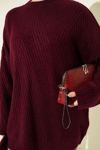 Çizgi Kabartmalı Triko Tunik Bordo