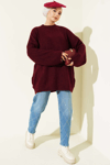 Çizgi Kabartmalı Triko Tunik Bordo