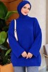 Çizgi Kabartmalı Triko Tunik Saks