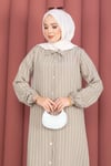 Çizgili Boydan Düğmeli Gömlek Tunik Yeşil Olive