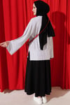 Çizgili Kolları Yırtmaçlı Tunik Beyaz