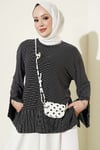 Çizgili Kolları Yırtmaçlı Tunik Siyah