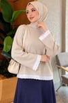 Dantel Detaylı Basic Tunik Bej