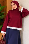 Dantel Detaylı Basic Tunik Bordo