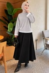 Dantel Detaylı Basic Tunik Gri