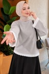 Dantel Detaylı Basic Tunik Gri
