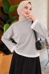 Dantel Detaylı Basic Tunik Gri