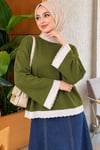 Dantel Detaylı Basic Tunik Haki