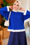 Dantel Detaylı Basic Tunik Saks