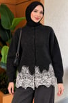 Dantel İşlemeli Triko Hırka Antrasit