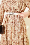 Desenli Roba Detaylı Tunik Camel