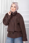 Dik Yaka Kemerli Kısa Trençkot Kahve