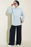 Dikey Çizgili Basic Gömlek Mavi