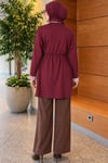 Duble Kol Yaka Garnili Tunik Bordo