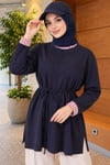 Duble Kol Yaka Garnili Tunik Lacivert