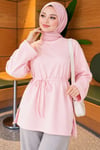 Duble Kollu İp Kuşaklı Tunik Pembe