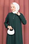 Düğme Aksesuarlı Tunik Pantolonlu Takım Zümrüt