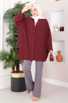 Düğmeli Salaş Aerobin Kimono Bordo