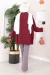 Düğmeli Salaş Aerobin Kimono Bordo