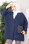 Düğmeli Salaş Aerobin Kimono Lacivert