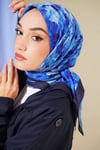 Ebruli Desenli Eşarp Lacivert Mavi