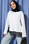 Etek Ucu Dantelli Basic Tunik Beyaz