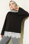Etek Ucu Dantelli Basic Tunik Siyah