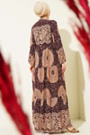 Etnik Motif Desen Hakim Yaka Elbise Bordo