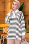 Fermuar Detaylı Çizgili Tunik Beyaz