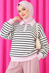 Fermuar Yaka Çizgili Triko Tunik Pembe