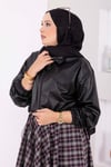 Fermuarlı Crop Deri Ceket Siyah
