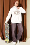 Fermuarlı Nyc Nakışlı Sweatshirt Ekru