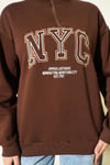 Fermuarlı Nyc Nakışlı Sweatshirt Kahve