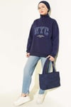 Fermuarlı Nyc Nakışlı Sweatshirt Lacivert