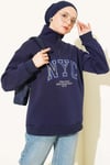 Fermuarlı Nyc Nakışlı Sweatshirt Lacivert