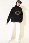 Fermuarlı Nyc Nakışlı Sweatshirt Siyah