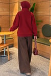 Fermuarlı Üç İplik Baskılı Sweatshirt Bordo