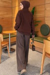 Fermuarlı Üç İplik Baskılı Sweatshirt Kahve