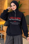 Fermuarlı Üç İplik Baskılı Sweatshirt Lacivert
