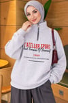Fermuarlı Üç İplik Baskılı Sweatshirt Melanj Gri