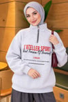 Fermuarlı Üç İplik Baskılı Sweatshirt Melanj Gri