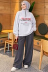 Fermuarlı Üç İplik Baskılı Sweatshirt Melanj Gri