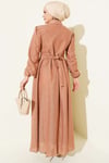 Fırfırlı Zigzag Desenli Elbise Camel