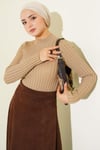 Fitilli Esnek Triko Kazak Camel