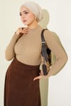 Fitilli Esnek Triko Kazak Camel