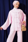 Fiyonk Detaylı Kimono İkili Takım Pembe