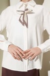 Fular Detaylı Basic Modal Gömlek Ekru