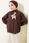 Fular Detaylı Basic Modal Gömlek Kahve