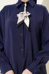 Fular Detaylı Basic Modal Gömlek Lacivert