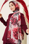 Gardenya Desen Bambu Kraş Şal Bordo